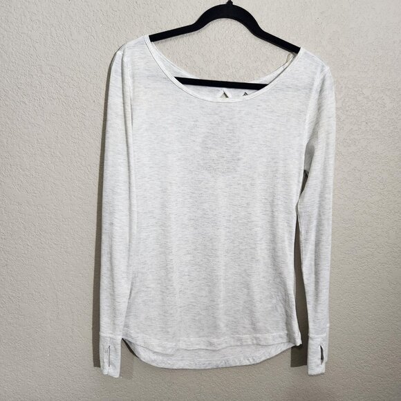 Adidas Shirt Womens Small Gray White Climalite Longsleeve Thumbholes Keyhole - Picture 1 of 12